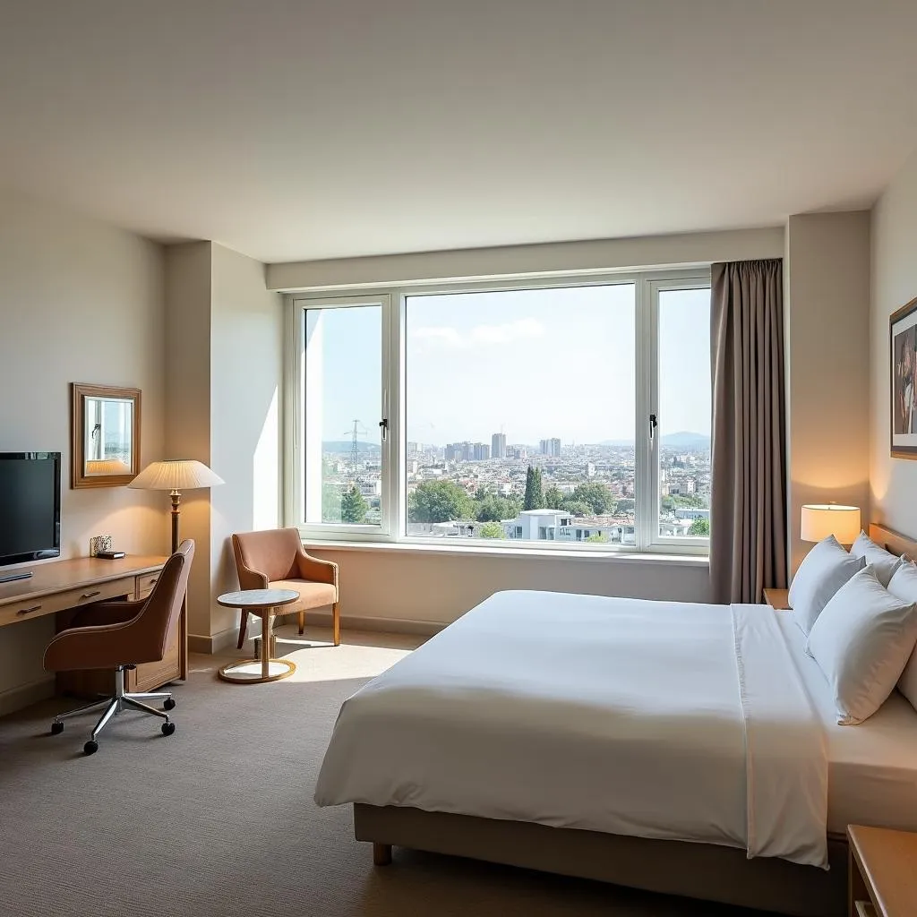 Spacious and well-lit hotel room near Athens airport