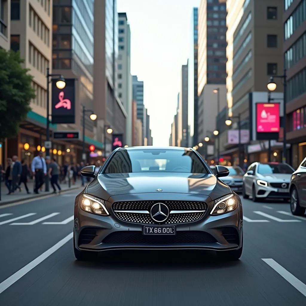 A modern car driving through Auckland City