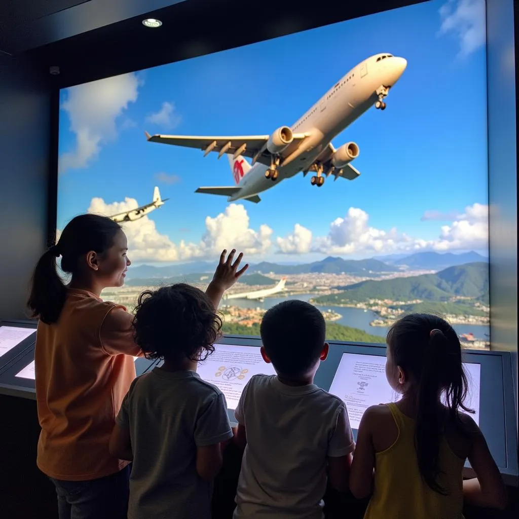 Interactive exhibits at the Aviation Discovery Centre in Hong Kong Airport