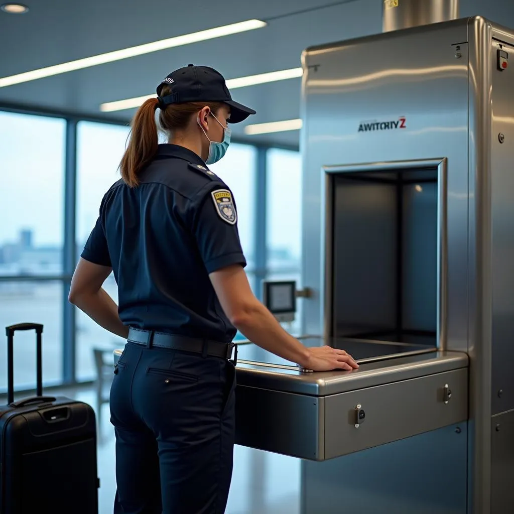 Aviation security officer screening luggage