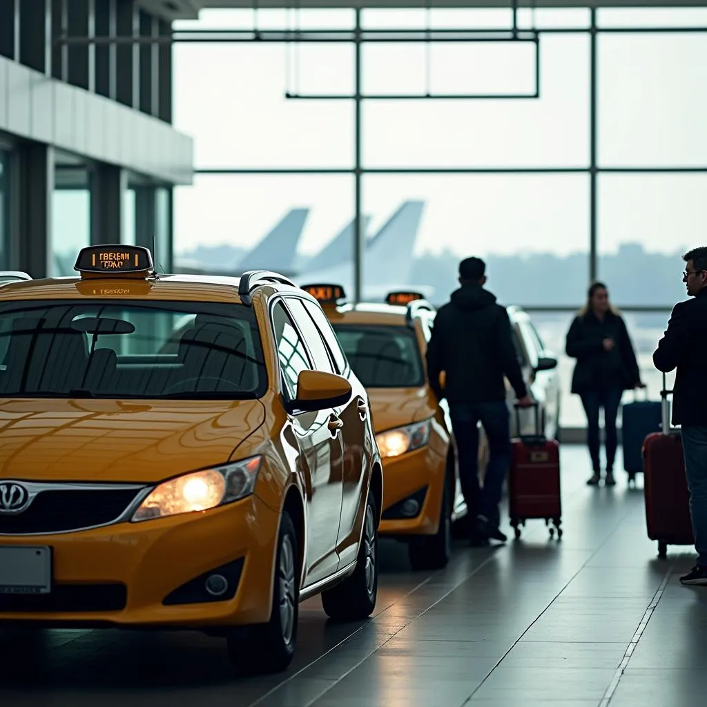 Taxi stand outside airport terminal