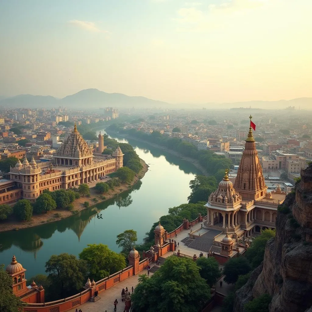 Panoramic view of Ayodhya city and temples