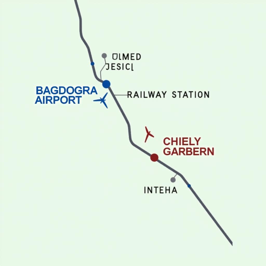 Map showing Bagdogra Airport and Railway Station