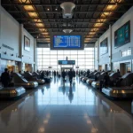 Passengers waiting in the arrivals hall at Baghdad International Airport