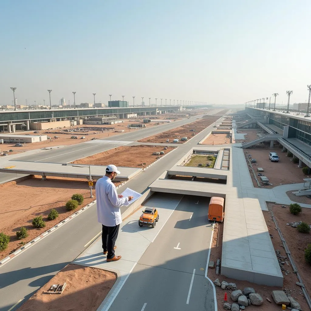 Aerial view of Bahrain International Airport's expansion project with Abdulla Janahi present