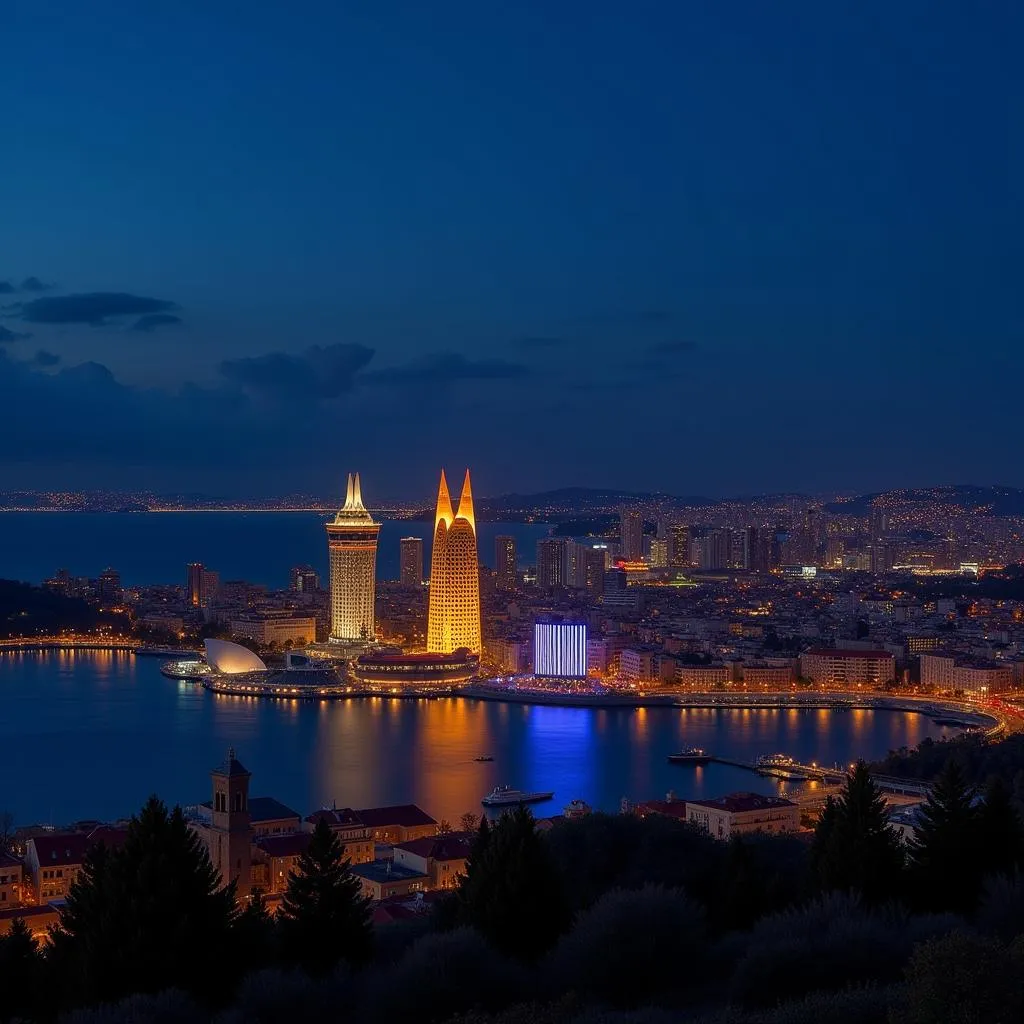 Baku City Skyline at Night