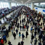 Passengers undergoing security check at Bangalore Airport