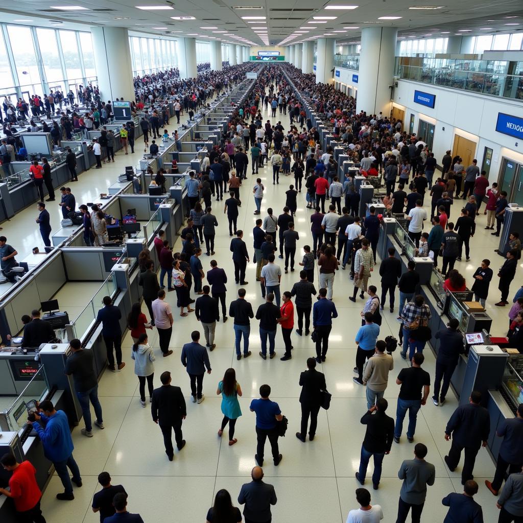 Passengers undergoing security check at Bangalore Airport