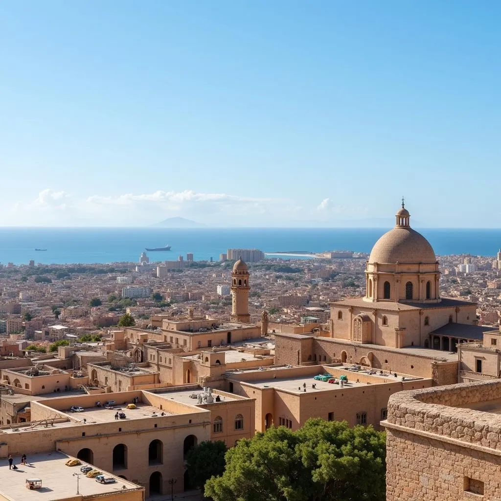 Benghazi city skyline with historical landmarks