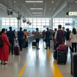 Passengers wearing masks at Bhubaneswar Airport