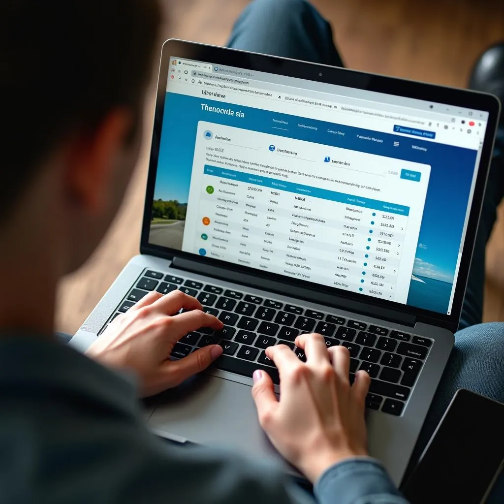 Person using a laptop to book flights online