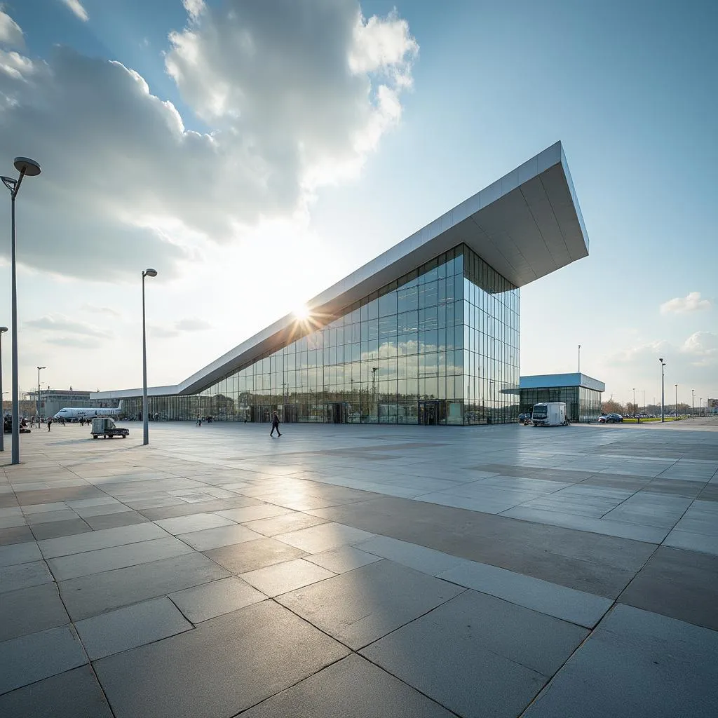 Modern glass facade of Bremen Airport terminal