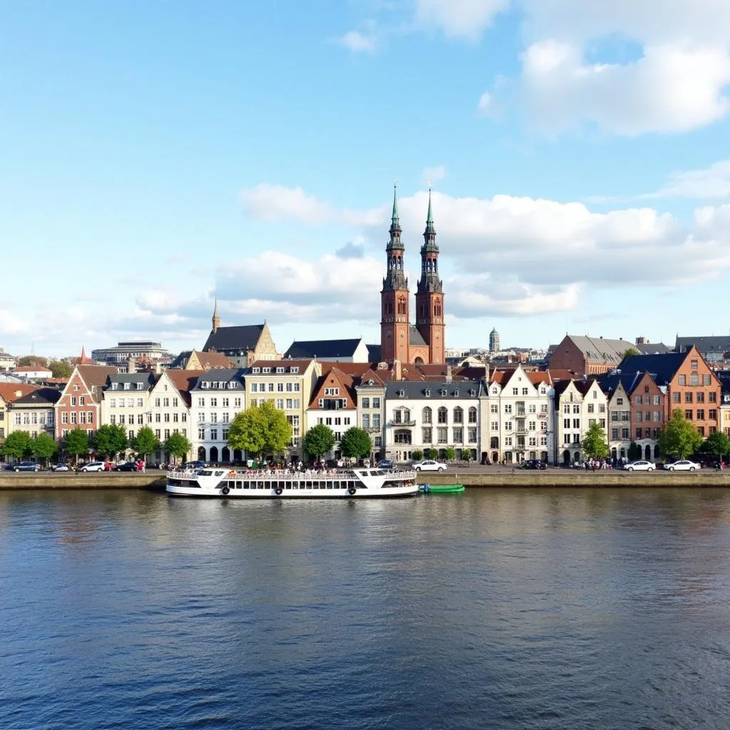 Scenic view of Bremen city skyline from the Weser River