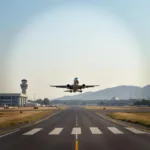 Chandigarh Airport Runway with Aircraft Taking Off