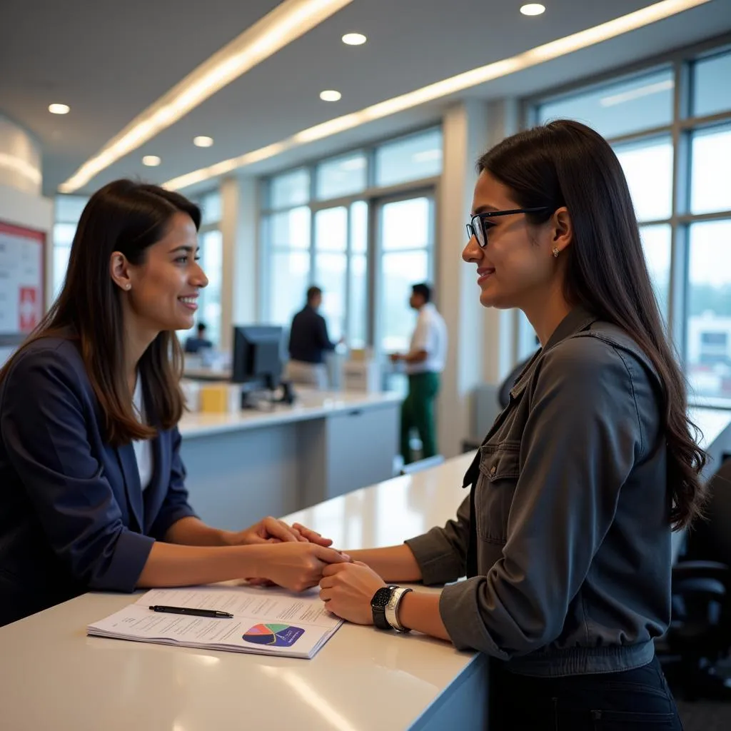 Chennai Airport customer service representative assisting a passenger.