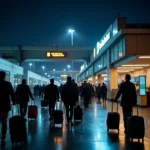 Passengers arriving at Chennai Airport at night