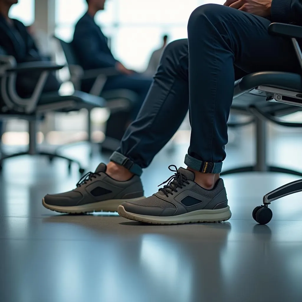 Man's Feet in Comfortable Shoes at Airport