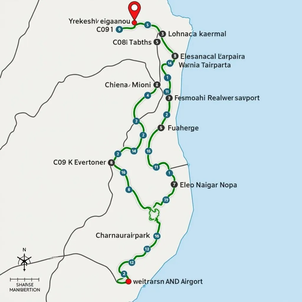 Map illustrating the route from CMC Vellore to Chennai Airport