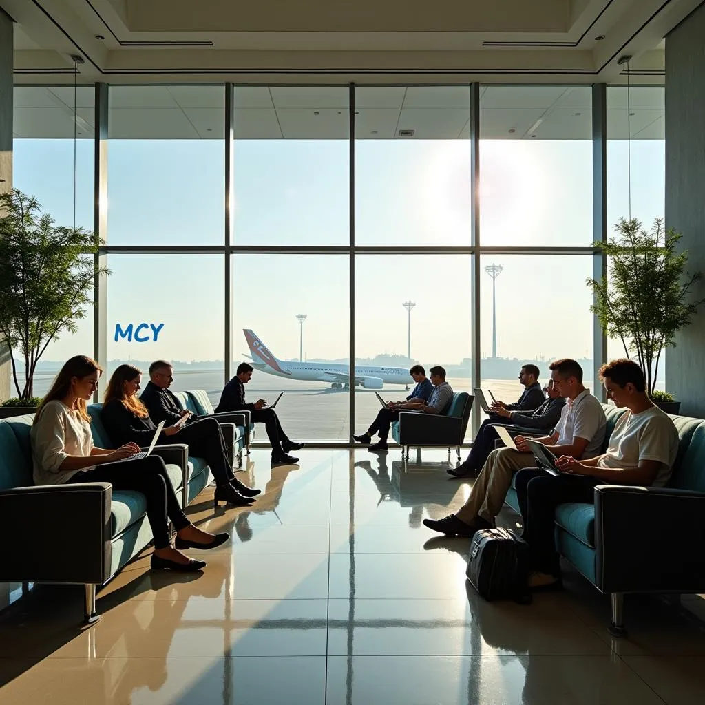 Spacious Airport Lounge with Passengers Relaxing