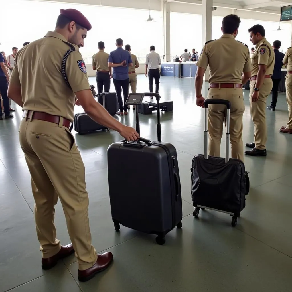 CRPF personnel conducting security check at Agartala Airport