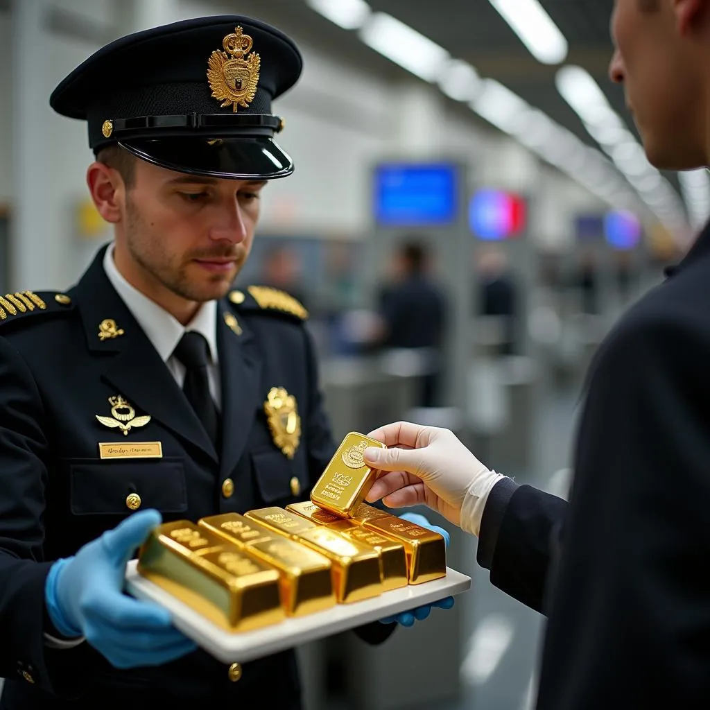 Customs Officer Inspecting Gold Bars