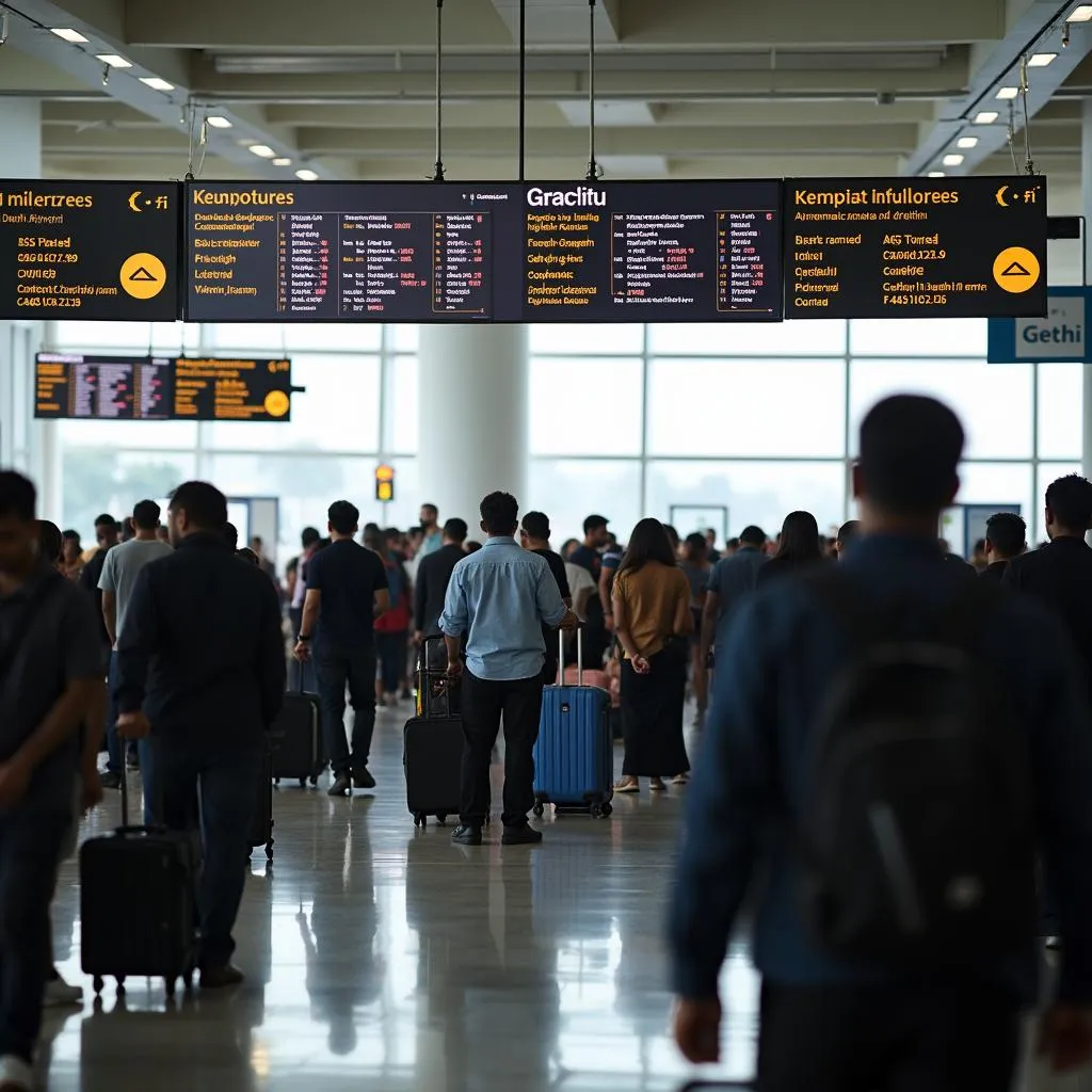 Busy Departure Terminal at Delhi Airport