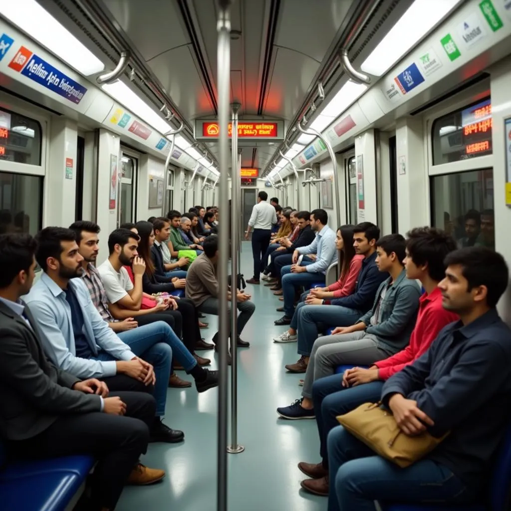 Passengers using the Delhi Metro Airport Express Line