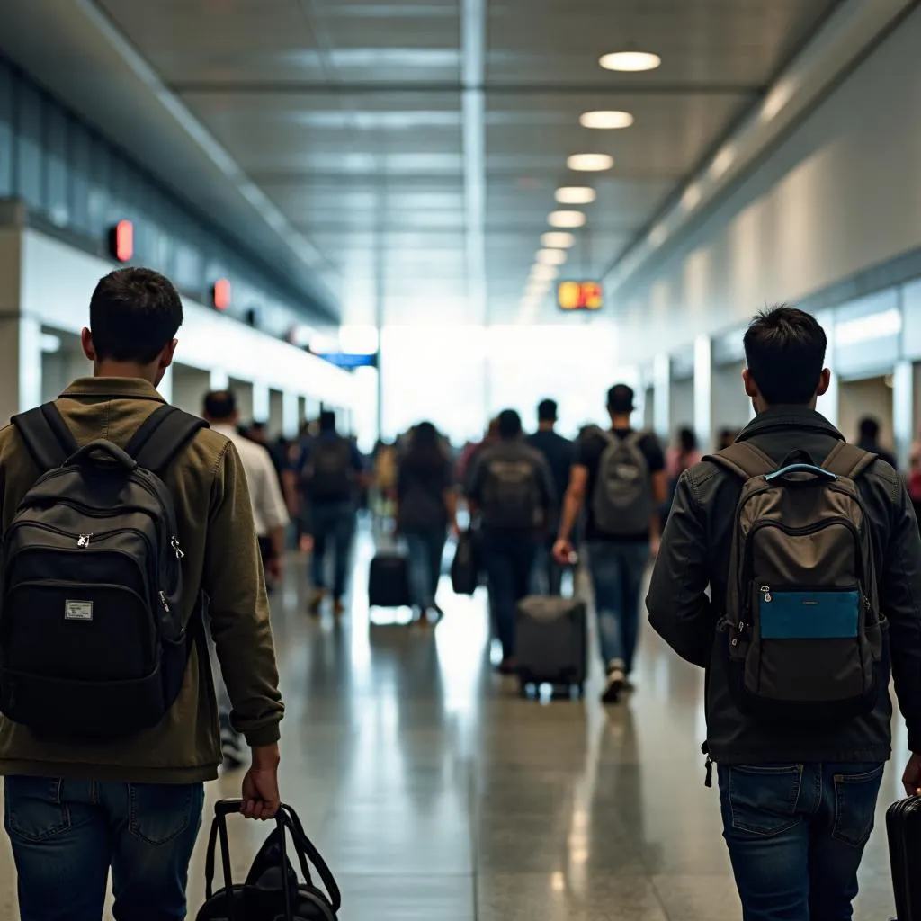 Passengers walking towards departure gates at Delhi's T3 Terminal