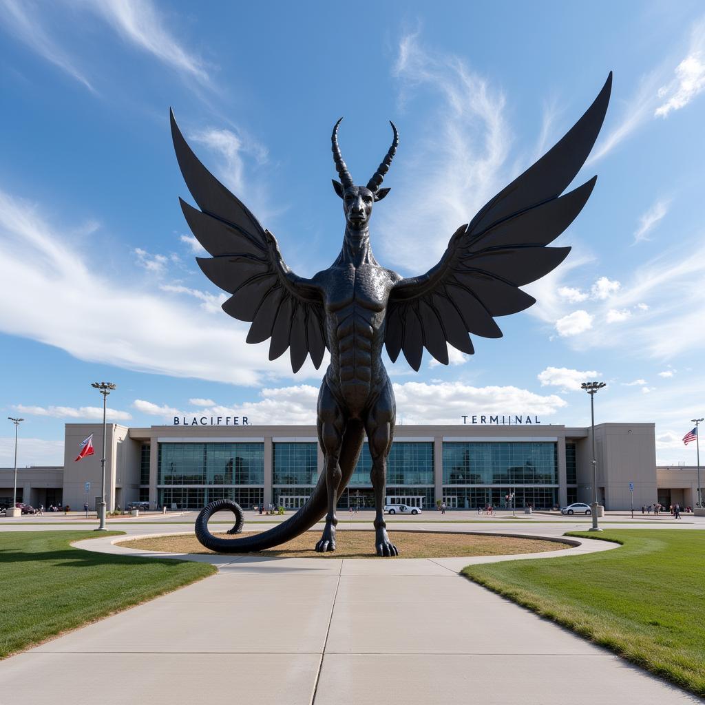 Denver Airport's Blucifer with Terminal Background