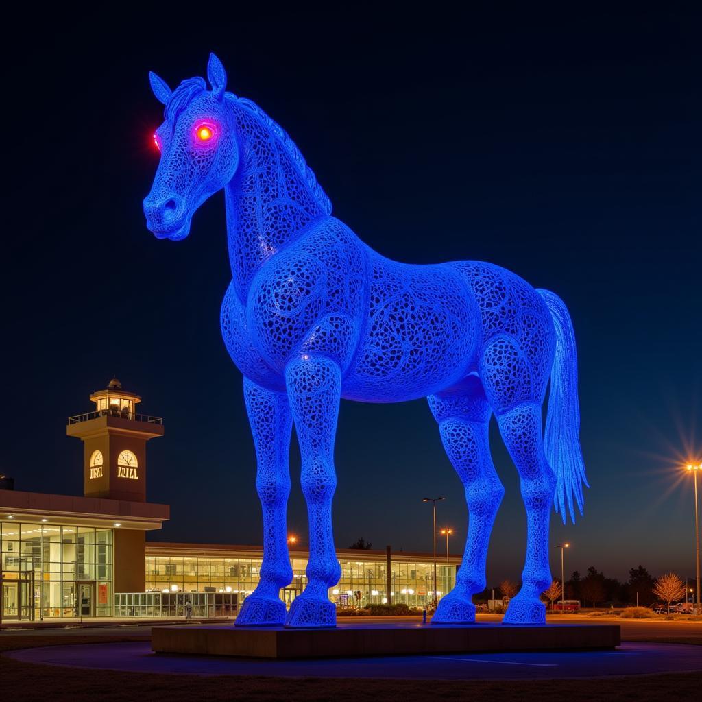 Blucifer at Night: A Striking Image of the Denver Airport Horse