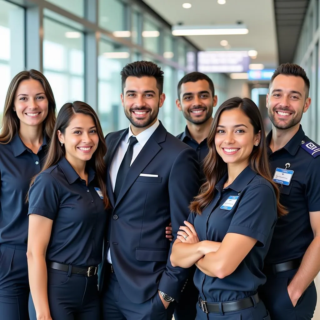 A team of diverse professionals working at Abu Dhabi International Airport