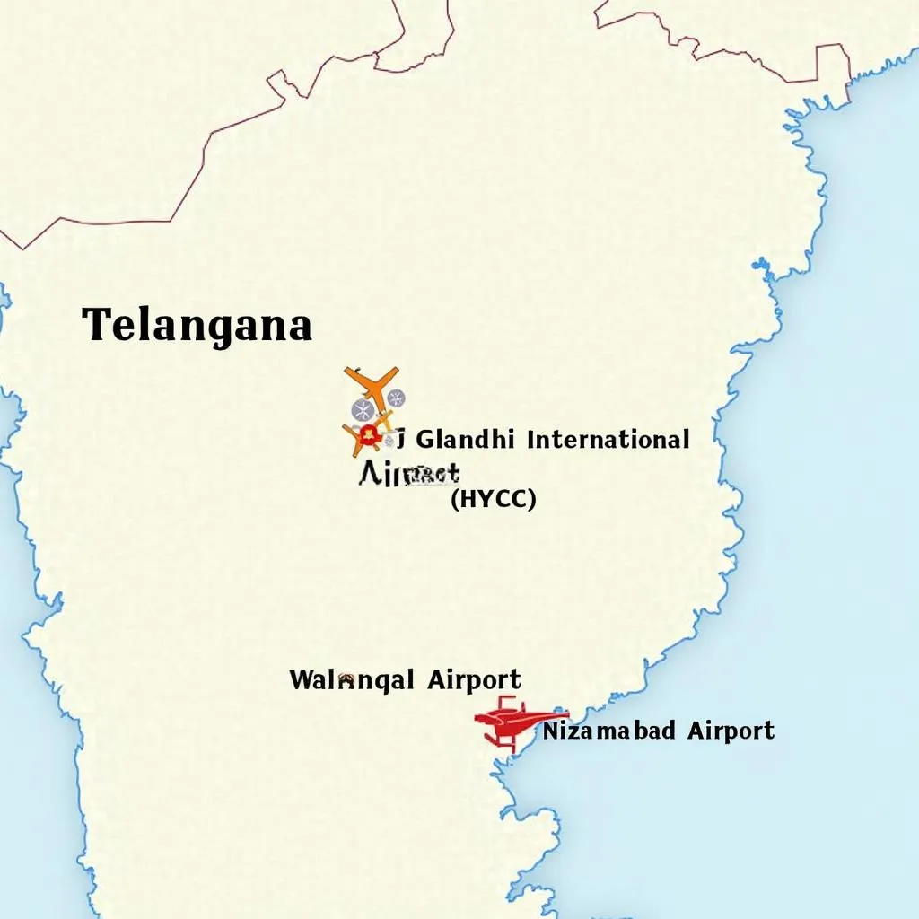 Map of domestic airports in Telangana