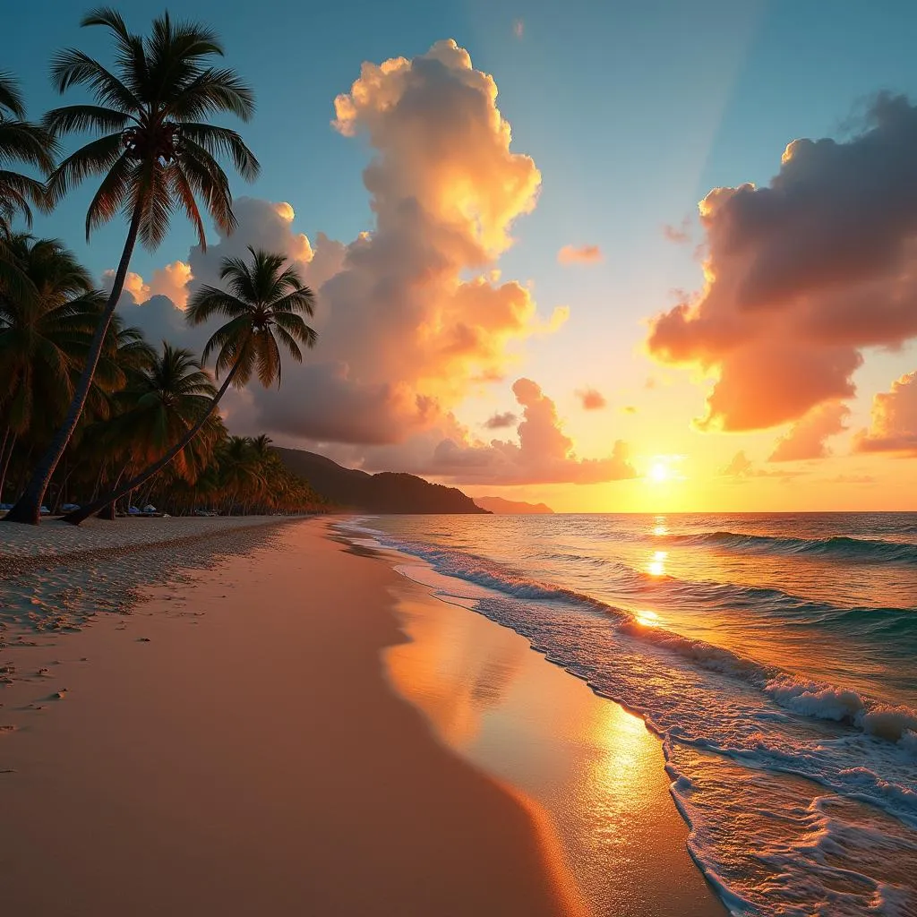 Idyllic Dominican Republic beach at sunset