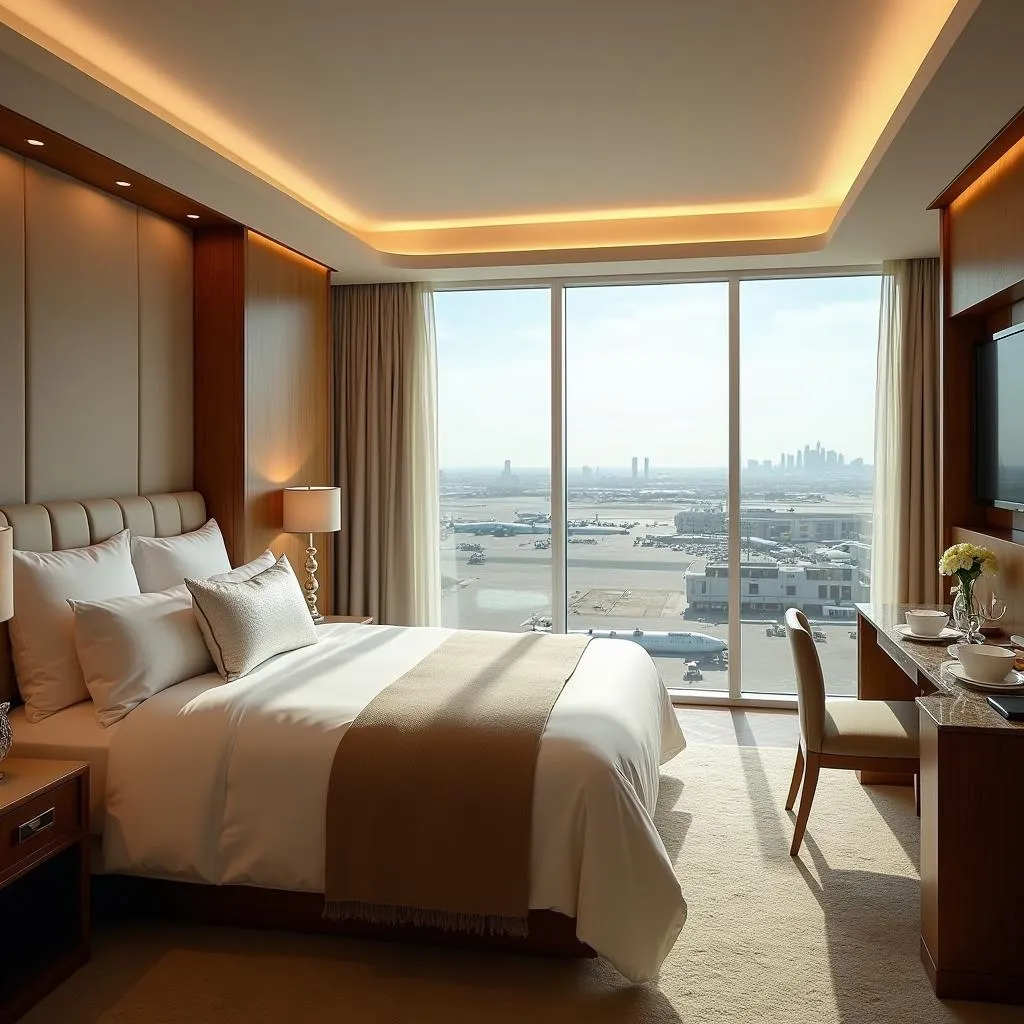 Etihad Airways First Class Lounge and Spa: Luxurious private suite with a view of the tarmac