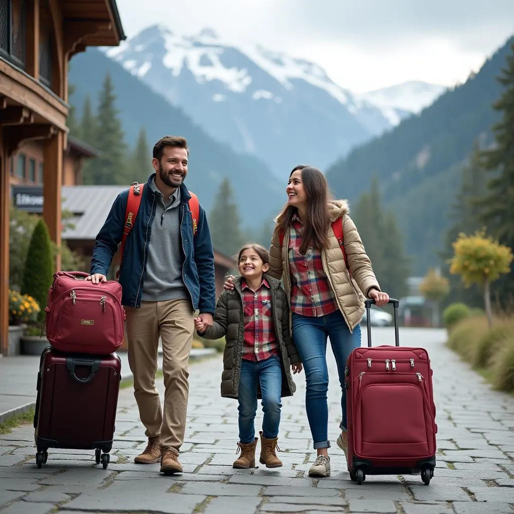 Family Arriving at Manali with Luggage