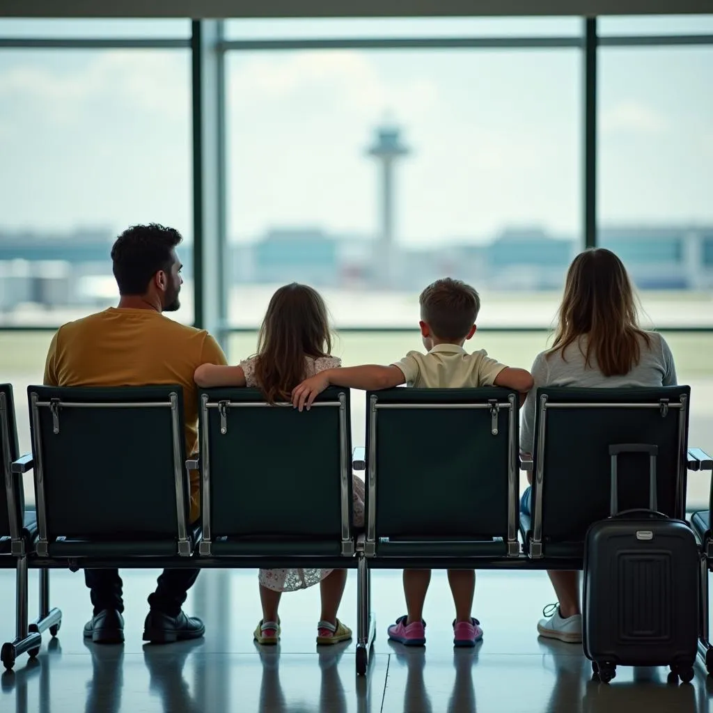 Family waiting at airport gate