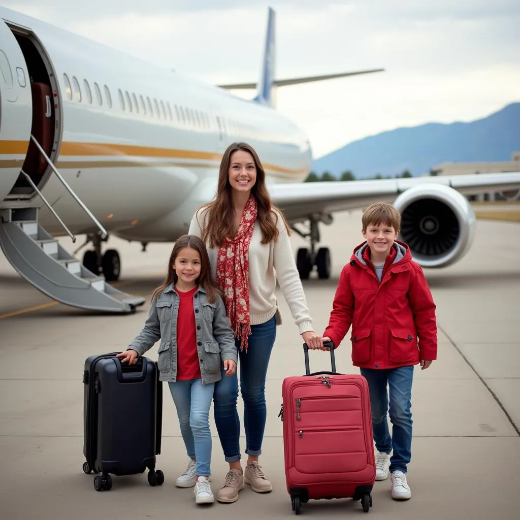 A family boarding a plane at Reno Airport