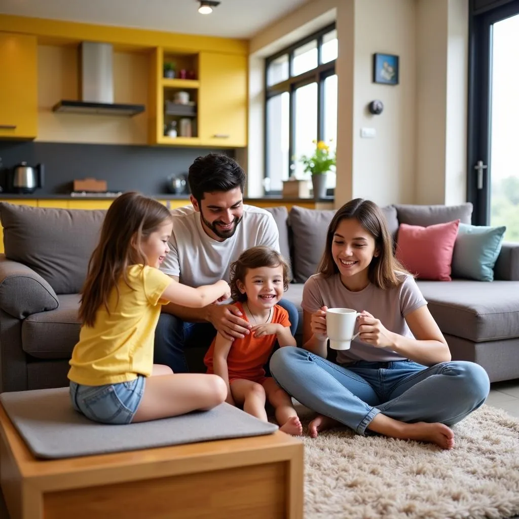 Family enjoying their stay in an Airbnb near Bangalore airport