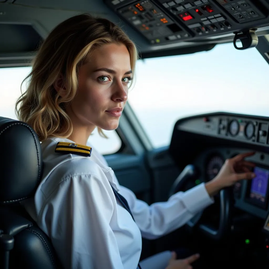 Female Pilot in Cockpit