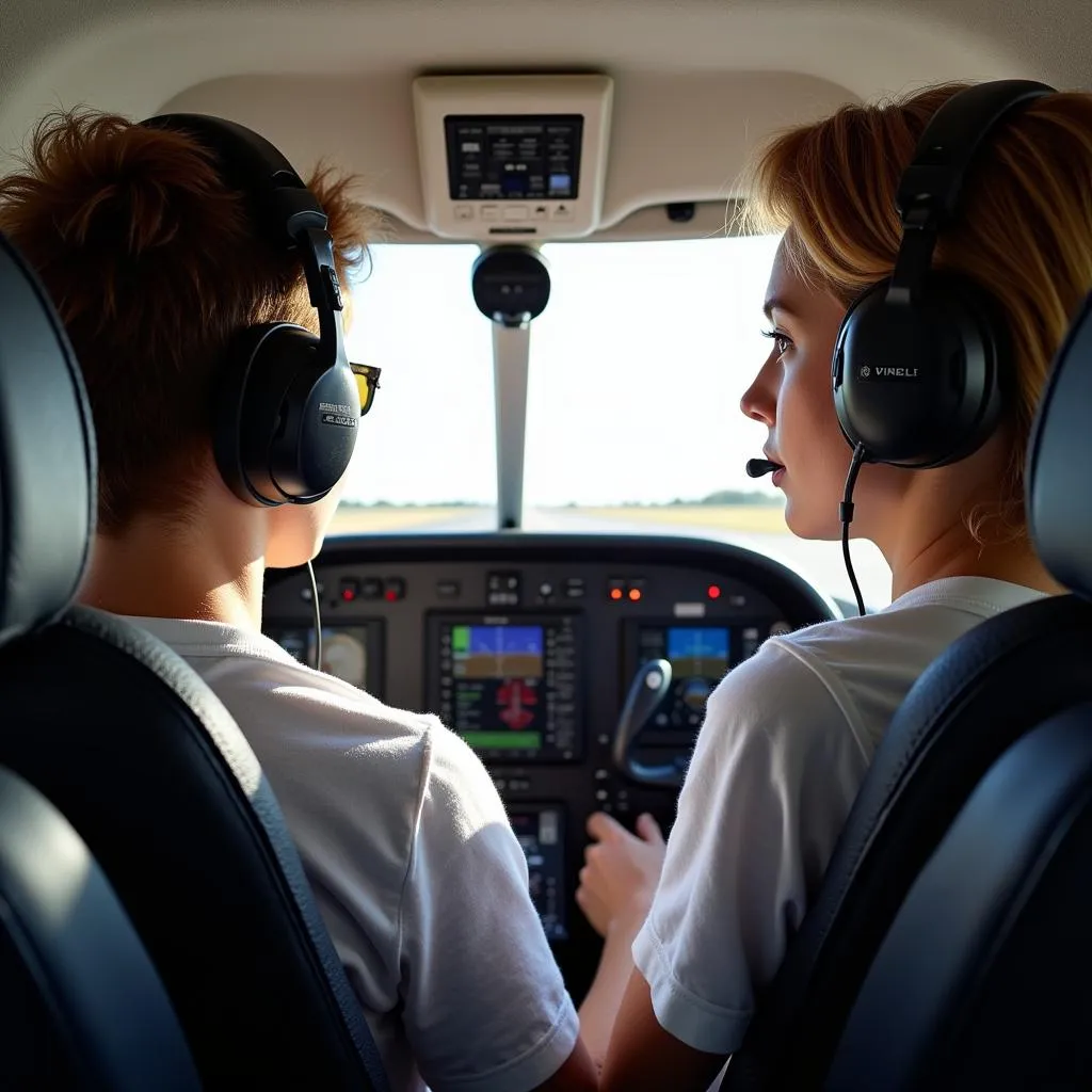 Flight Instructor and Student in Cockpit