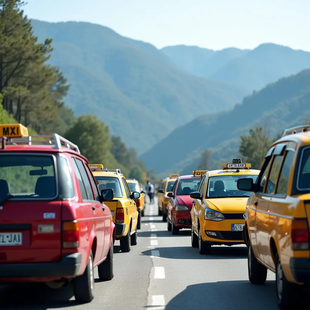 Taxi Rank at Golubovci Airport with Scenic Mountain Backdrop