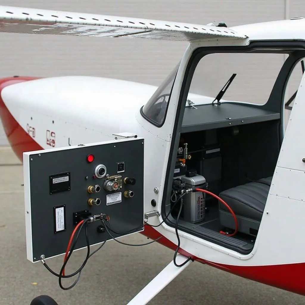 Ground power unit (GPU) with 15hp motor providing power to an airplane