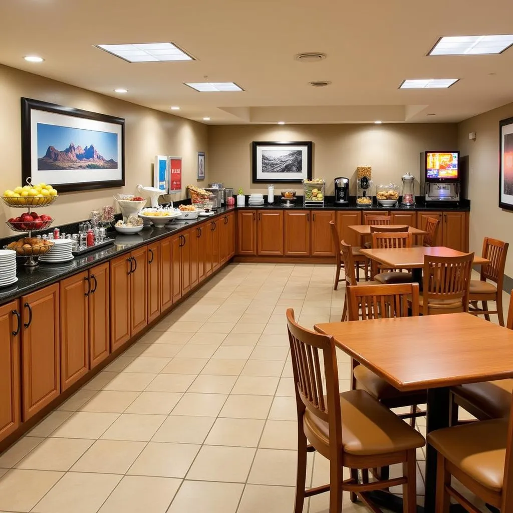 Bright and inviting breakfast area at Hampton Inn Newark Airport