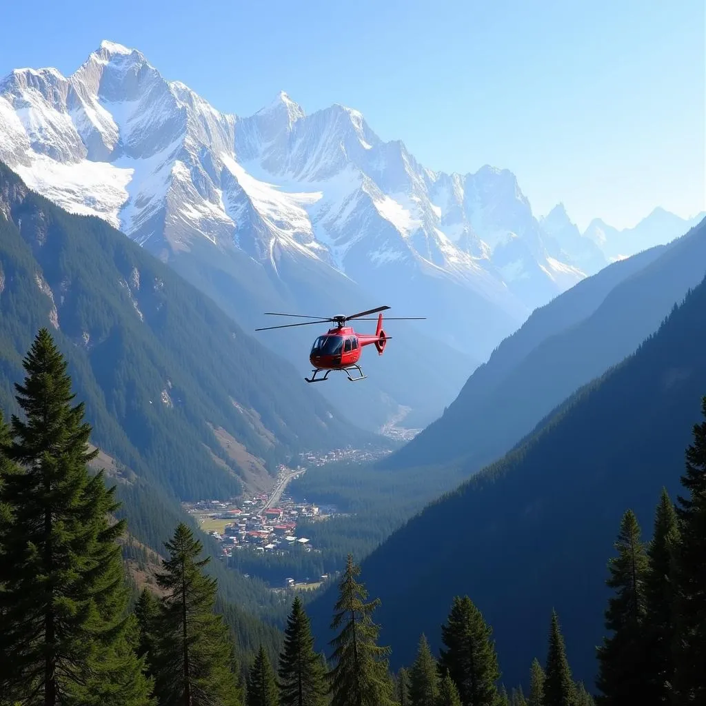 Helicopter flight over Kedarnath valley