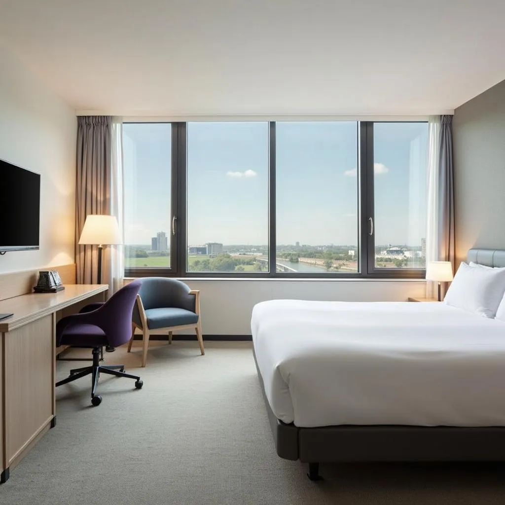 Spacious and comfortable guest room at the Holiday Inn Frankfurt Airport