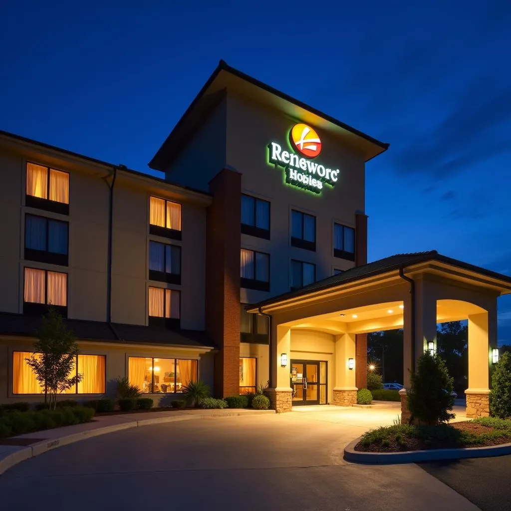 Modern Hotel Exterior at Night