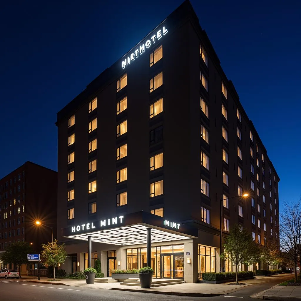 Modern Hotel Exterior at Night