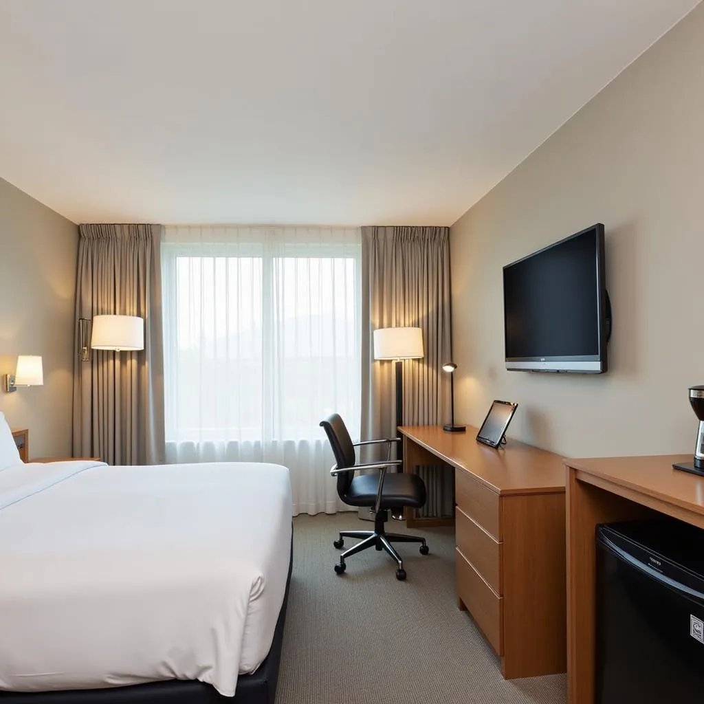 Modern hotel room with amenities