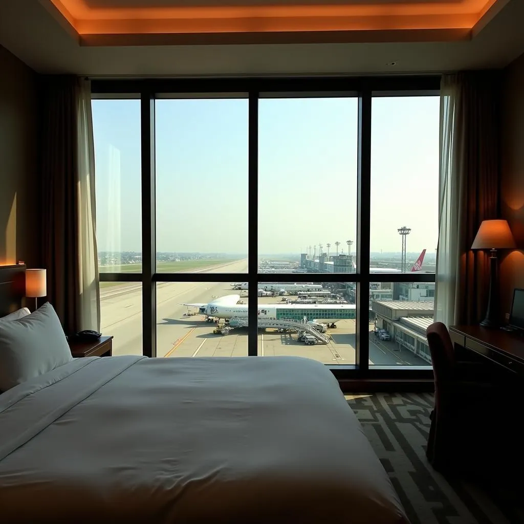 Spacious hotel room overlooking Delhi Airport