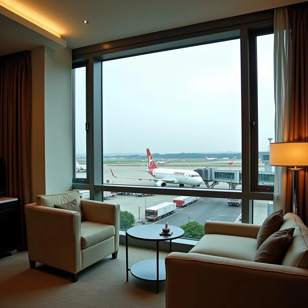 Luxury hotel suite with a view of Delhi Airport